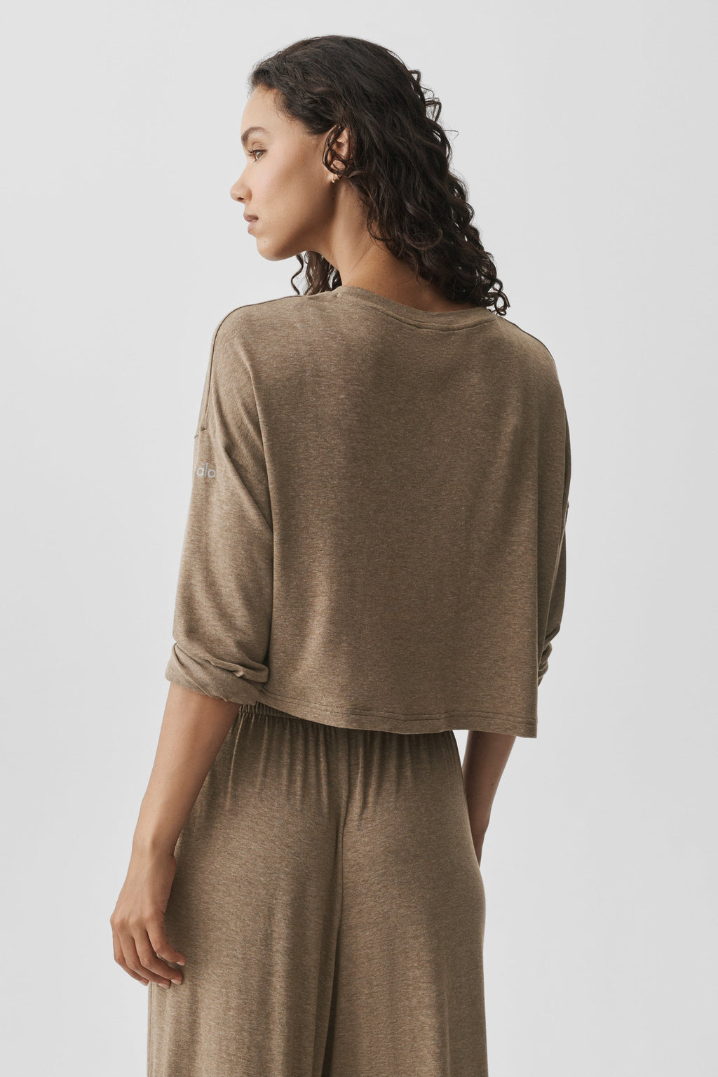 ALO Yoga Semi-Sheer Oasis Boxy Long Sleeve - Java Brown Heather - 2