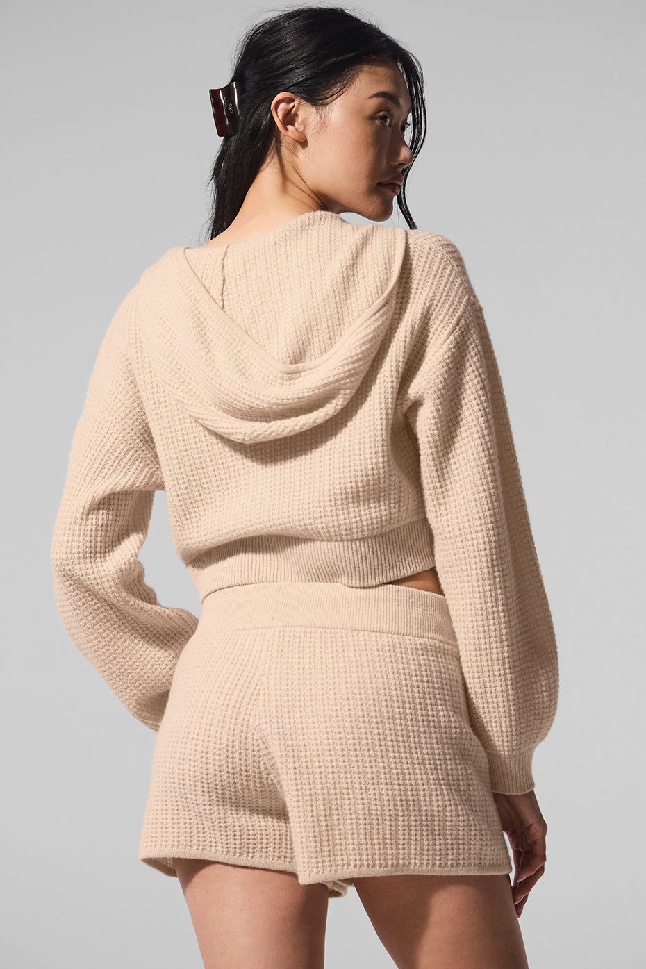 ALO Yoga Cashmere Plush Waffle Full Zip Hoodie - Macadamia Blush - 5