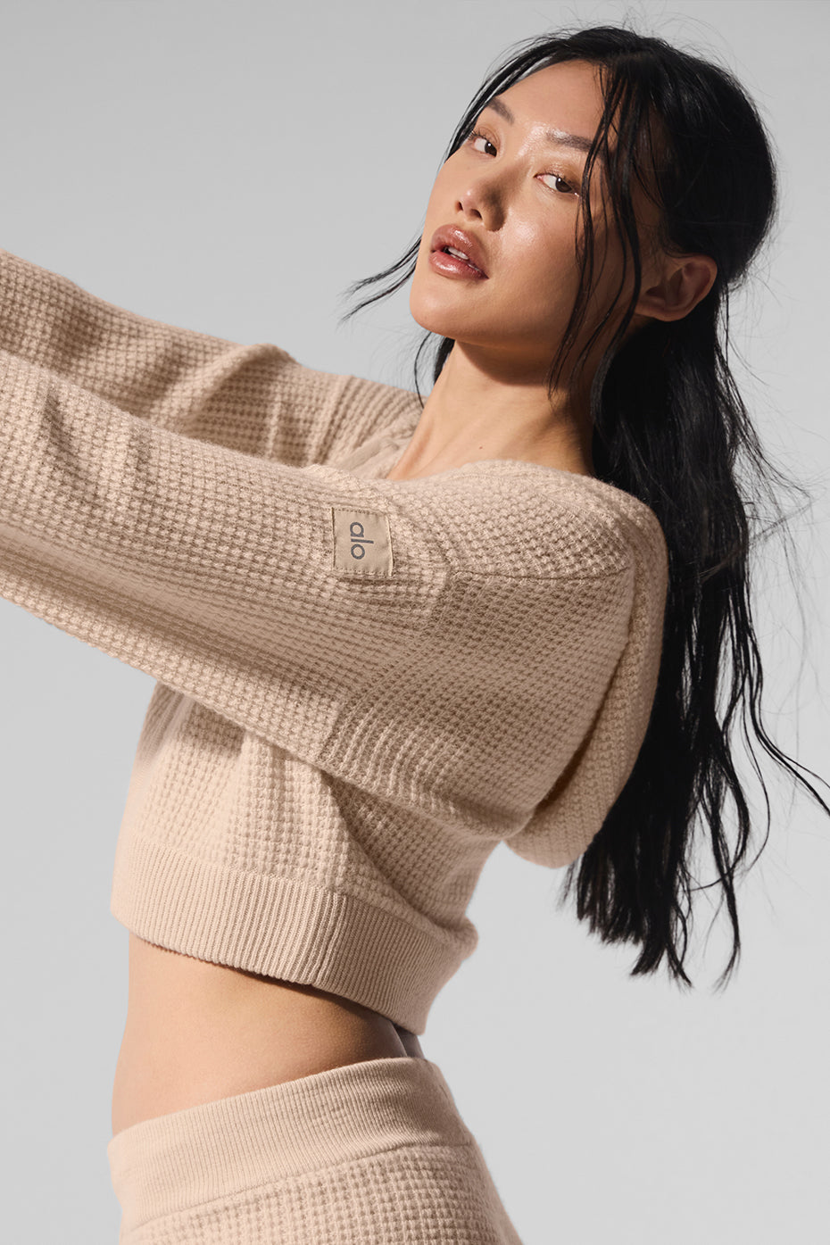 ALO Yoga Cashmere Plush Waffle Full Zip Hoodie - Macadamia Blush - 4