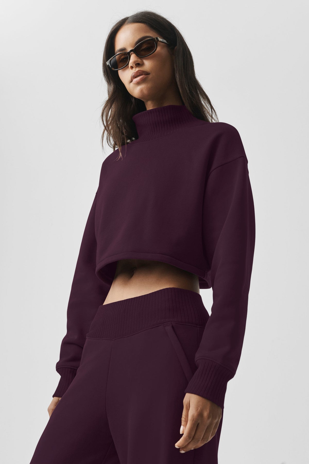 ALO Yoga Cropped Serenity Coverup - Rich Bordeaux - 4