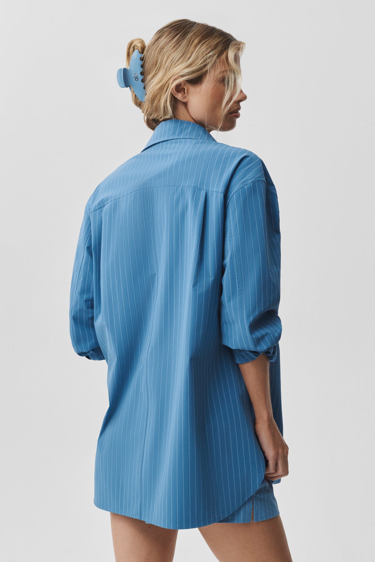 ALO Yoga Pinstripe Daylight Button Down Long Sleeve - California Blue/White - 3
