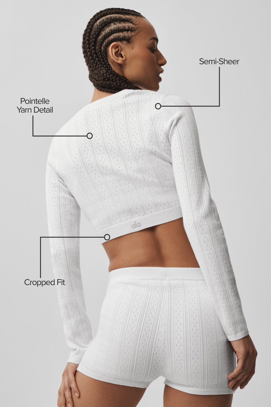 ALO Yoga Pointelle Sweater Be Mine Cardigan - Semi Sheer White - 2