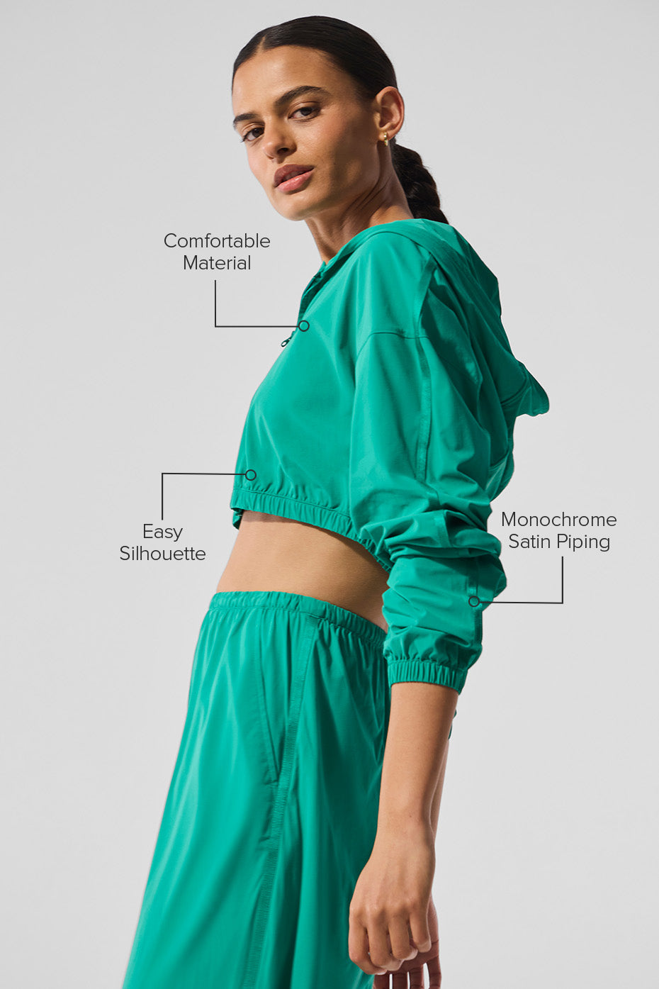 ALO Yoga Cropped Breezy Full-Zip Hoodie - Spruce Green - 2