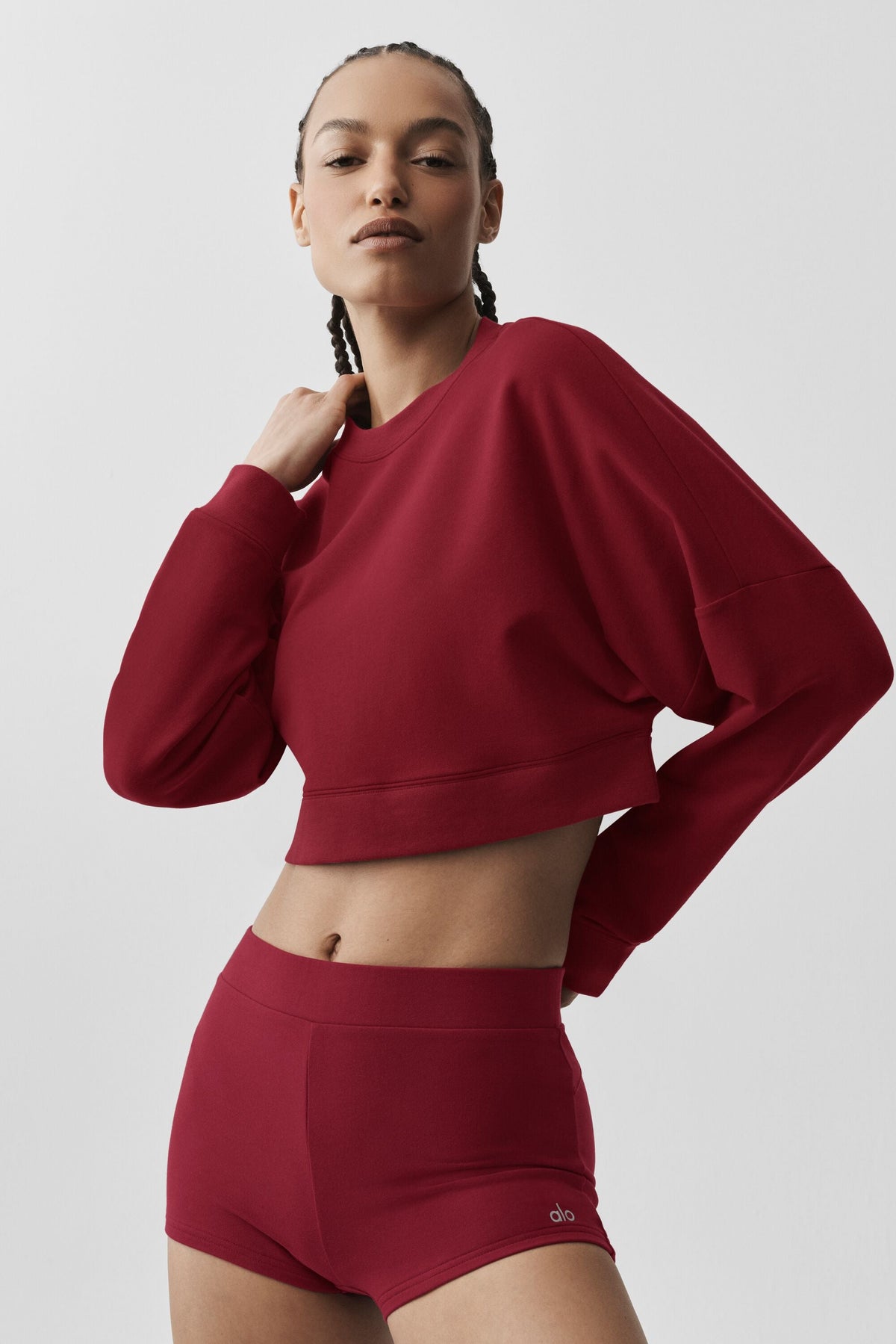ALO Yoga Cropped Sway Crew Neck Pullover - Summer Romance Red - 3