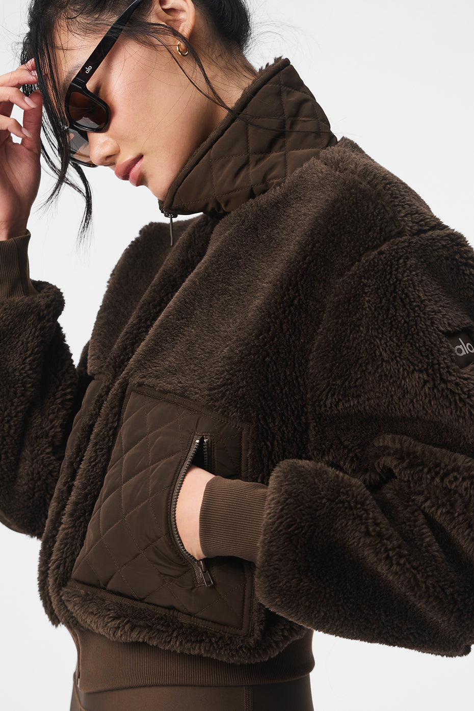ALO Yoga Sherpa Edge Bomber - Espresso - 3