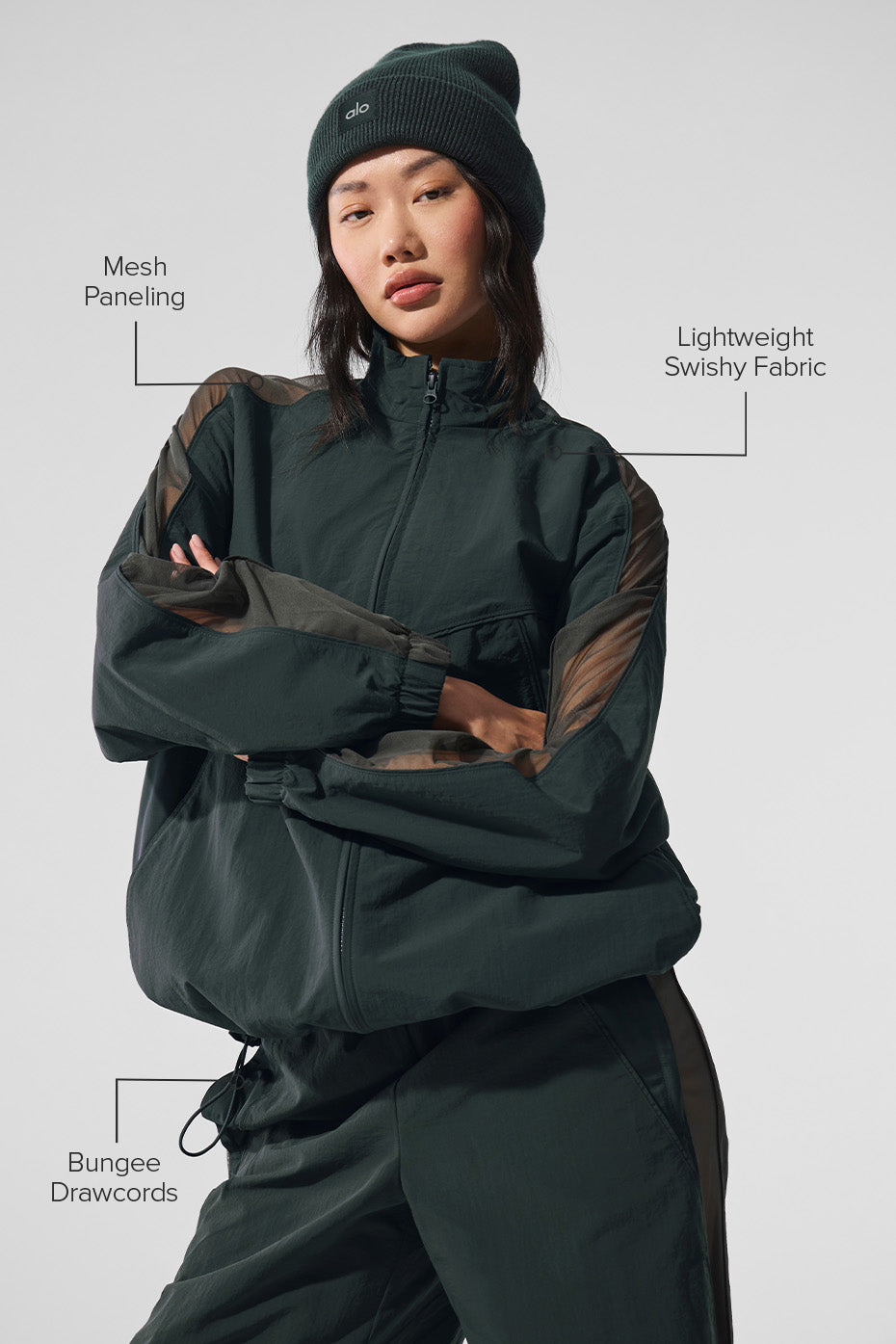 ALO Yoga Origin Full-Zip Track Jacket - Charcoal Green - 2