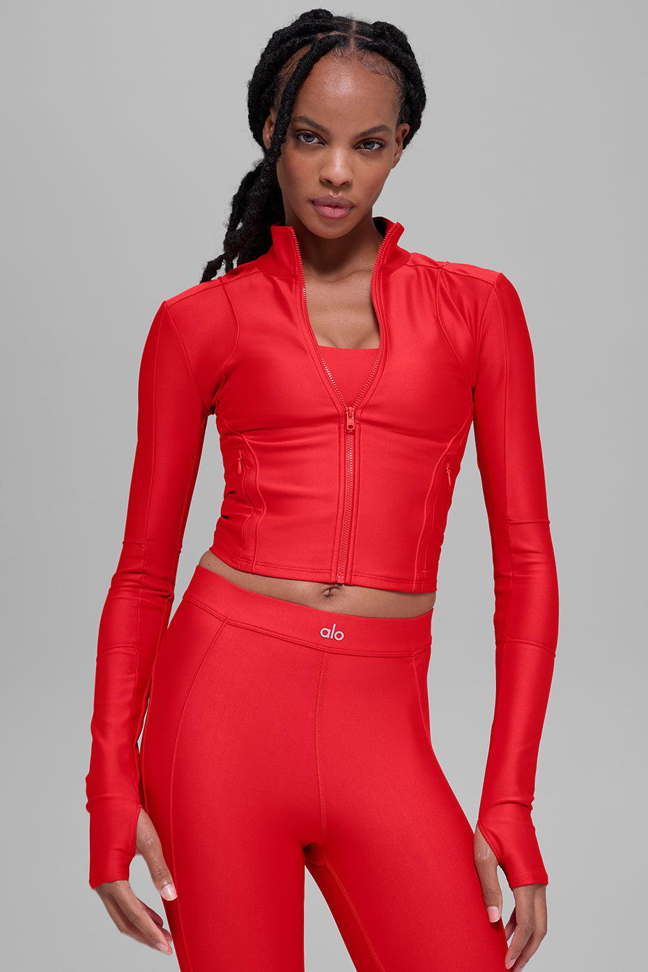 ALO Yoga Airlift Ignite Zip Up Jacket - Bright Red - 3
