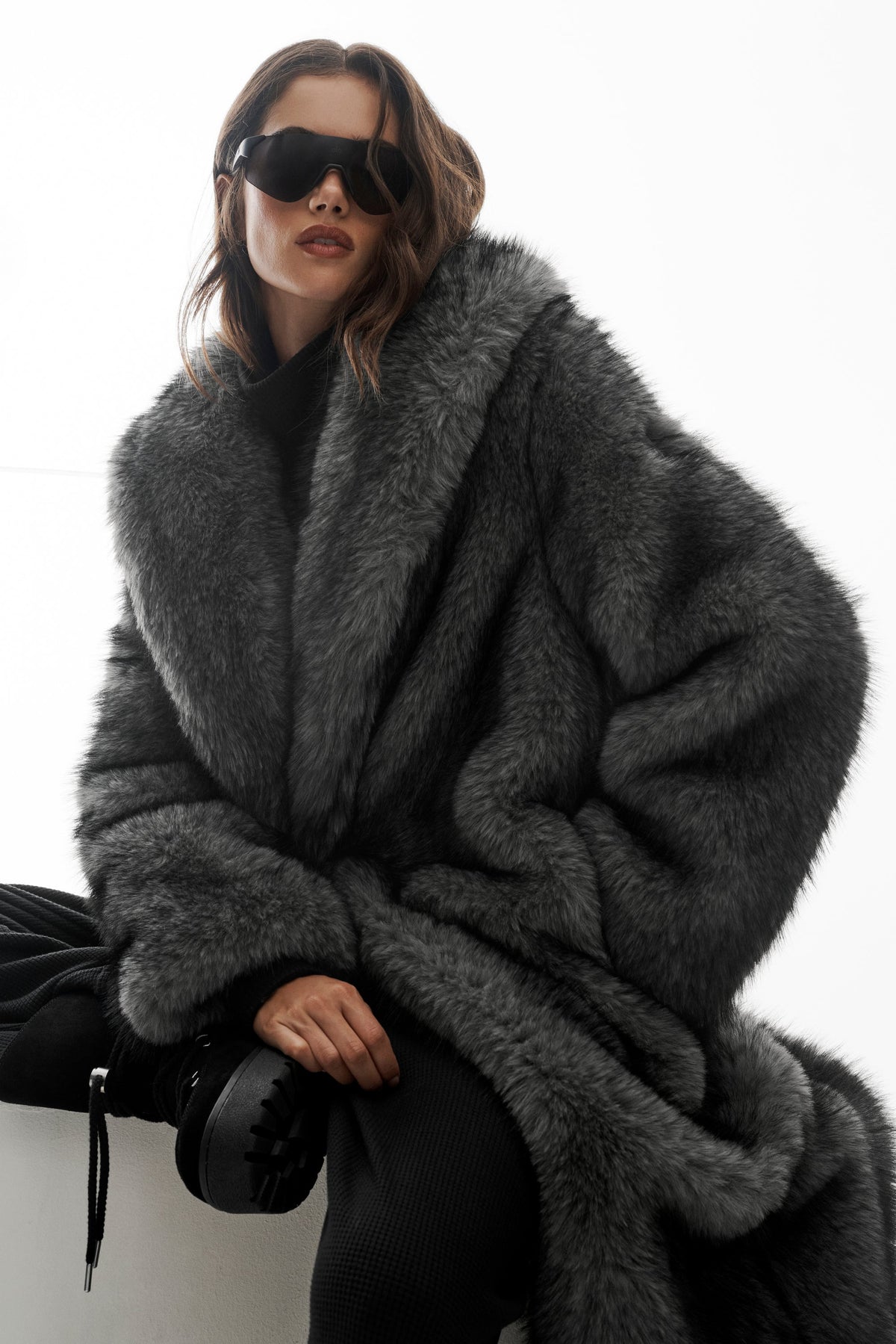 ALO Yoga Wolfy Faux Fur Long Coat - Tinsel - 4