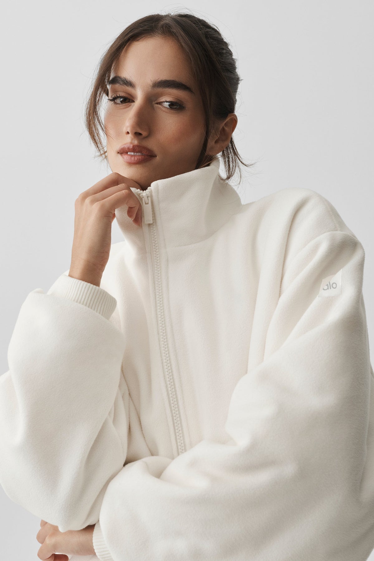 ALO Yoga Polar Fleece Retreat Full Zip Jacket - Ivory - 4