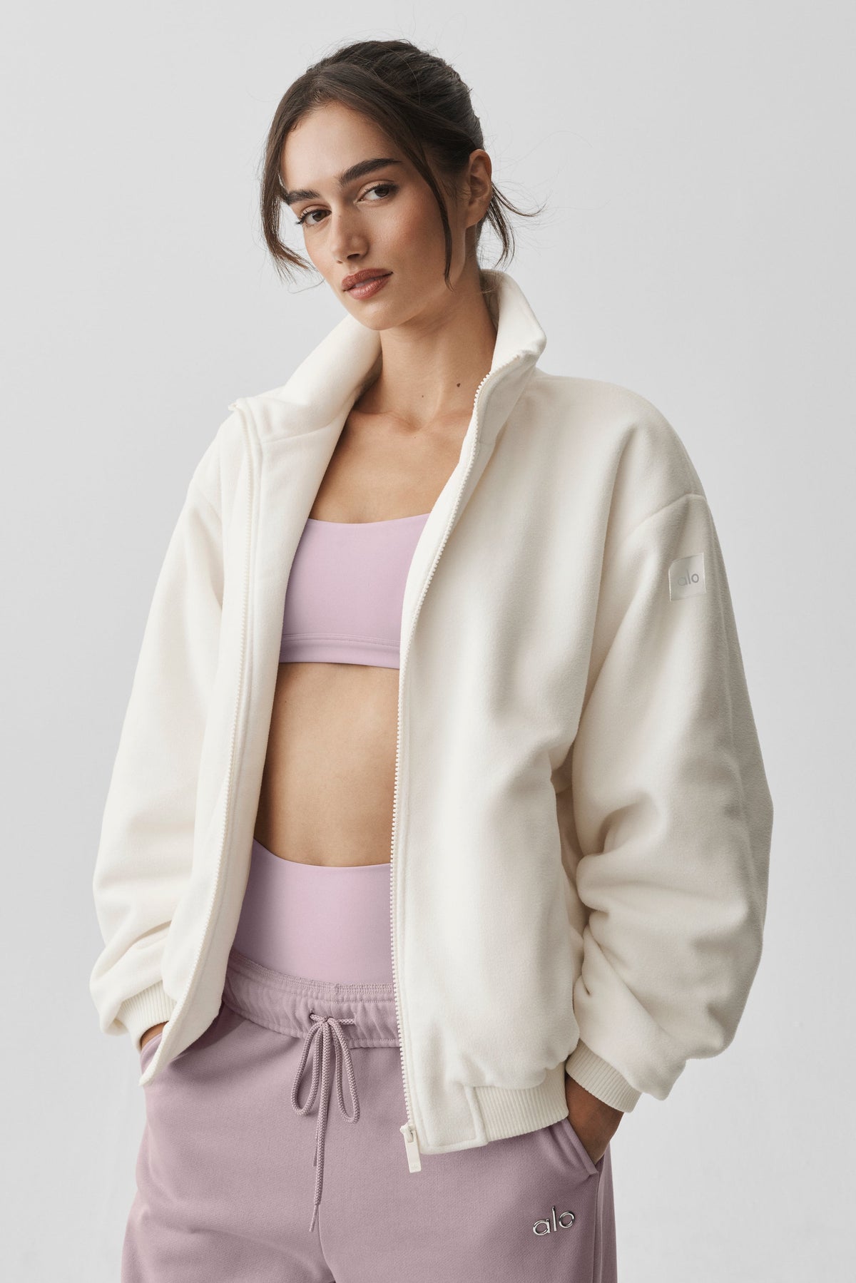 ALO Yoga Polar Fleece Retreat Full Zip Jacket - Ivory