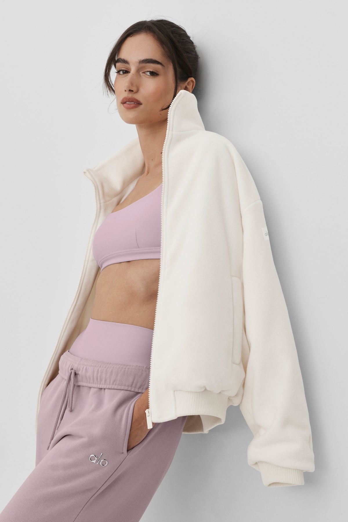 ALO Yoga Polar Fleece Retreat Full Zip Jacket - Ivory - 3