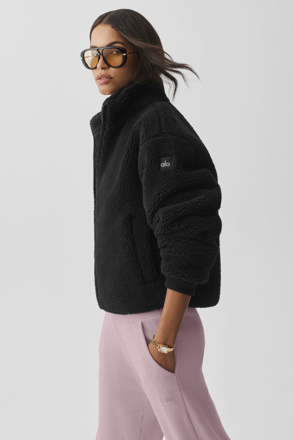 ALO Yoga Sherpa Avenue Full Zip Jacket - Black