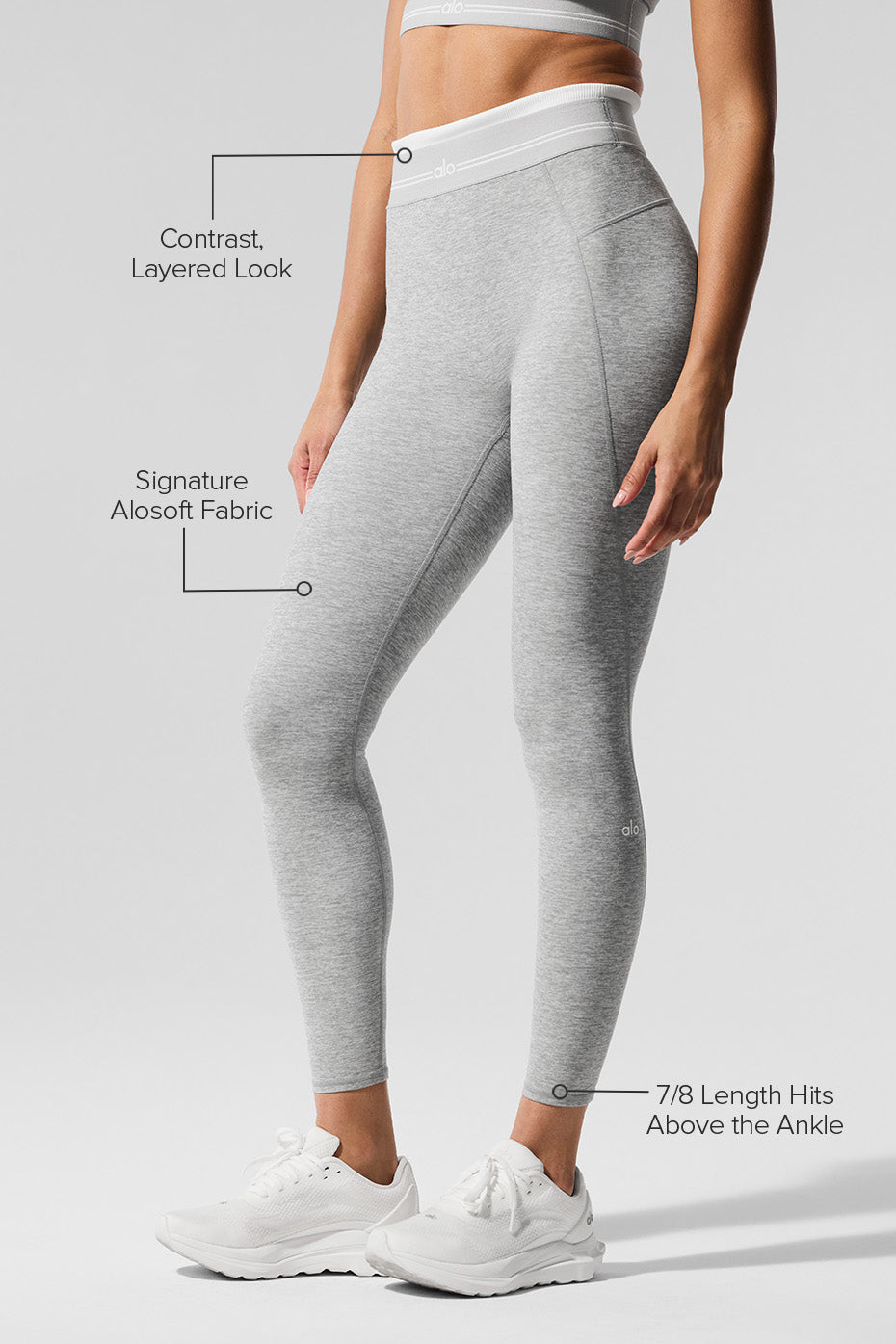 ALO Yoga Alosoft High-Waist 7/8 Better Together Legging - Athletic Heather Grey/White - 2