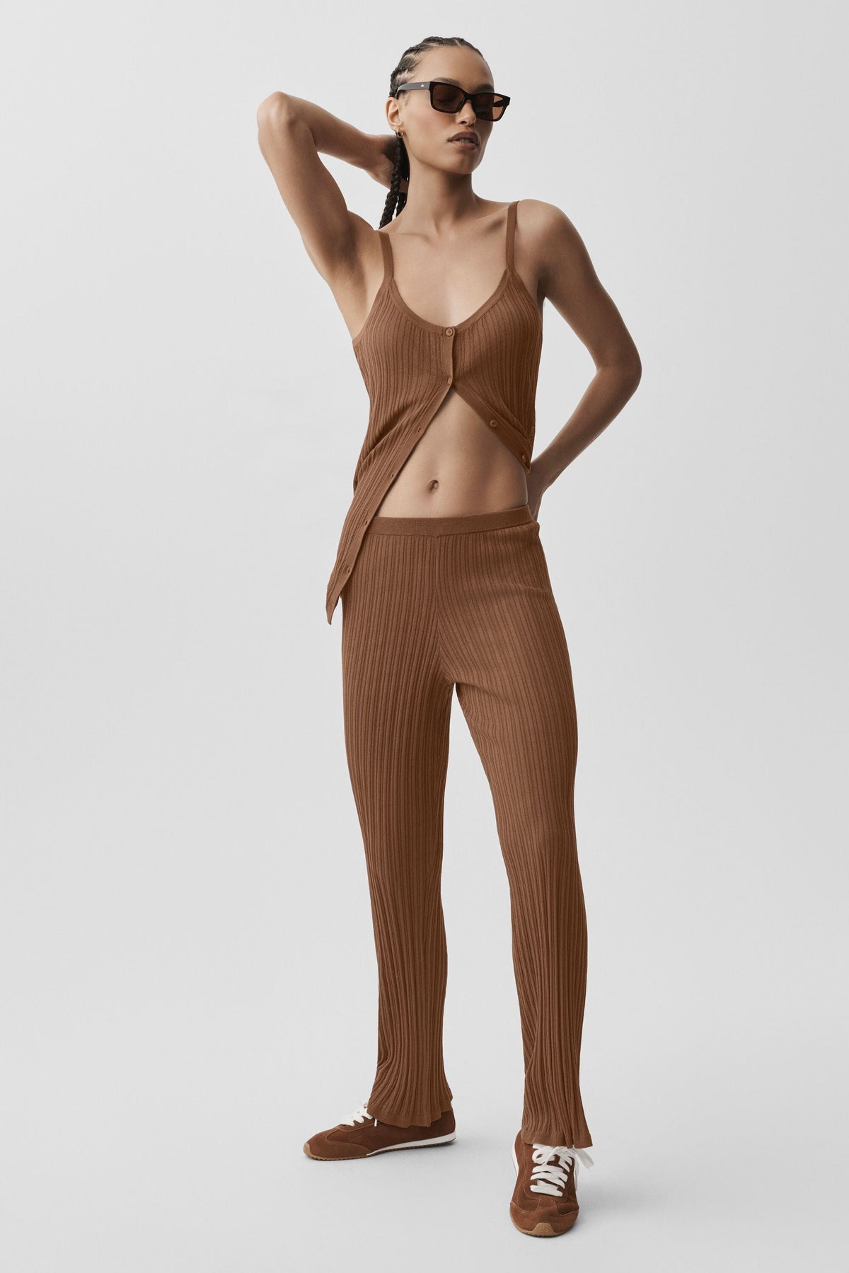 ALO Yoga Sweater High-Waist Sunlit Straight Leg Pant - Sun Kissed Brown - 5
