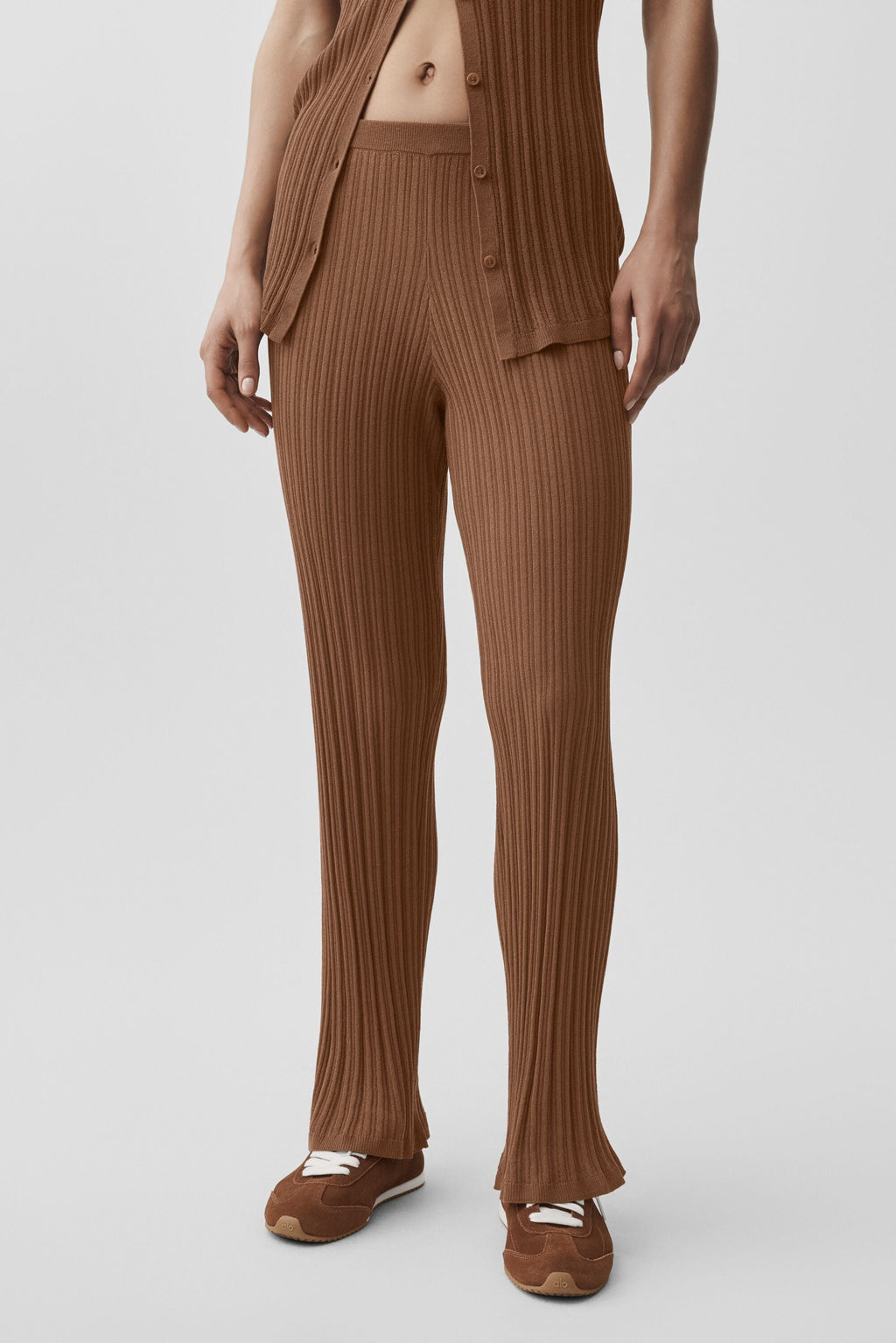 ALO Yoga Sweater High-Waist Sunlit Straight Leg Pant - Sun Kissed Brown - 3