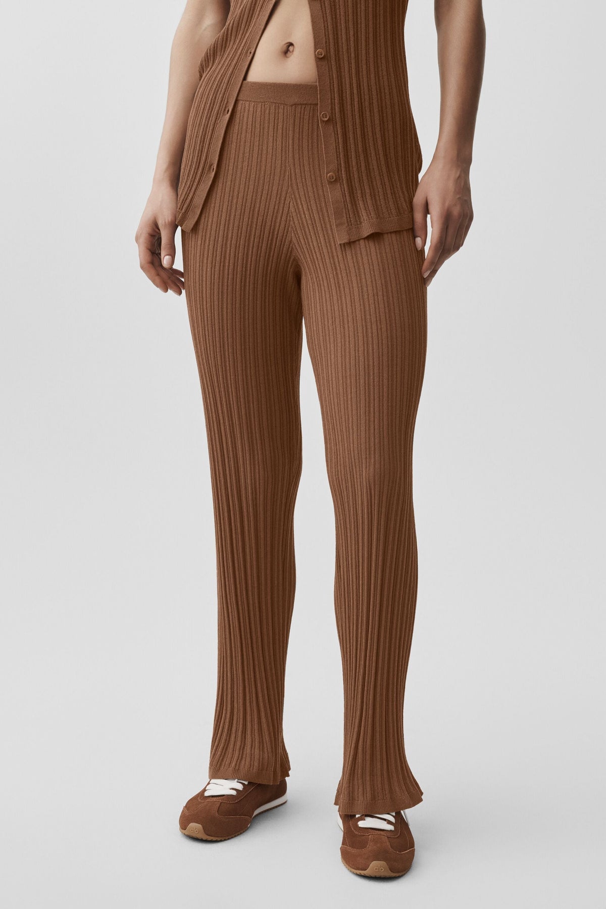 ALO Yoga Sweater High-Waist Sunlit Straight Leg Pant - Sun Kissed Brown - 3