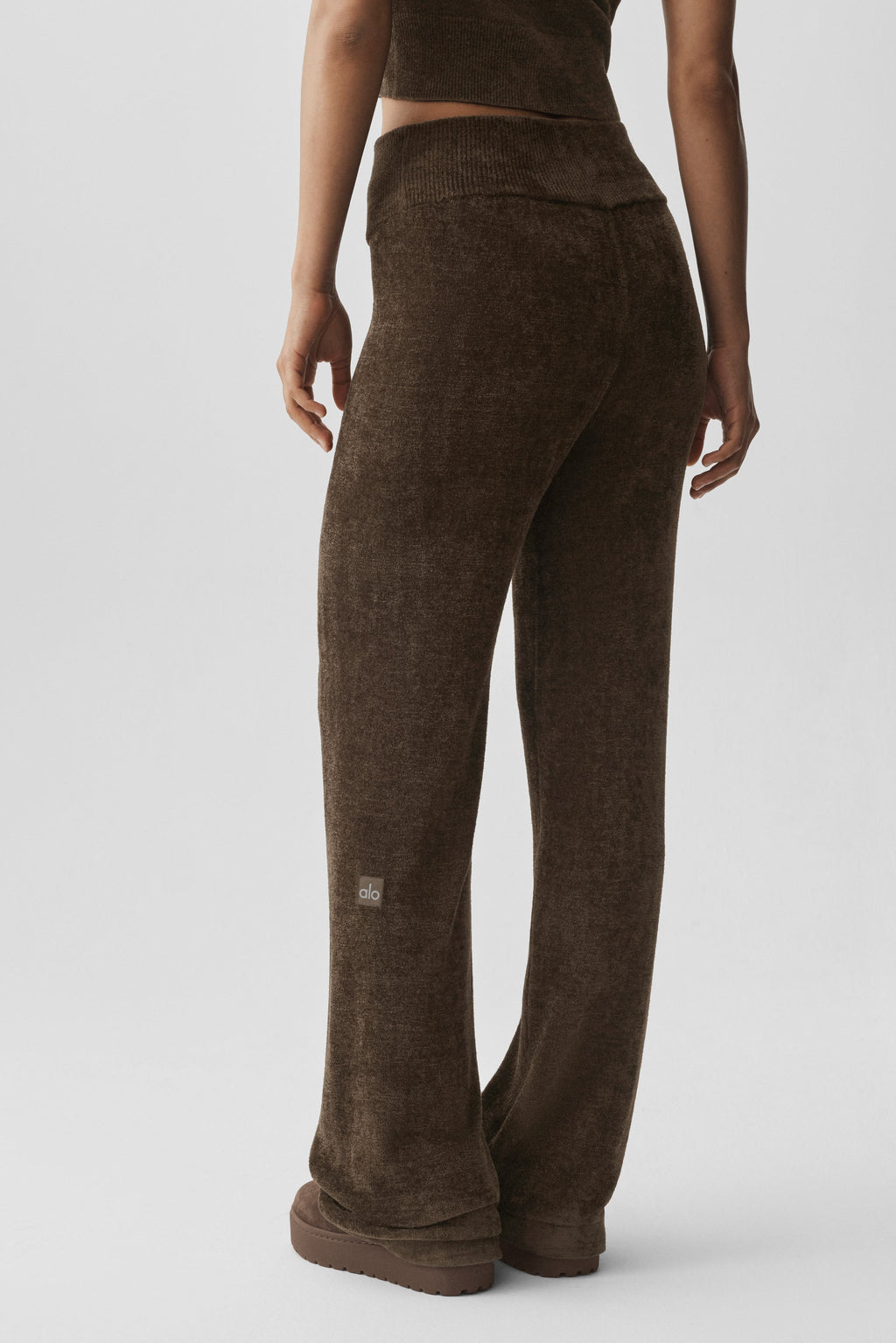 ALO Yoga Micro Chenille High-Waist Straight Leg Pant - Espresso - 4