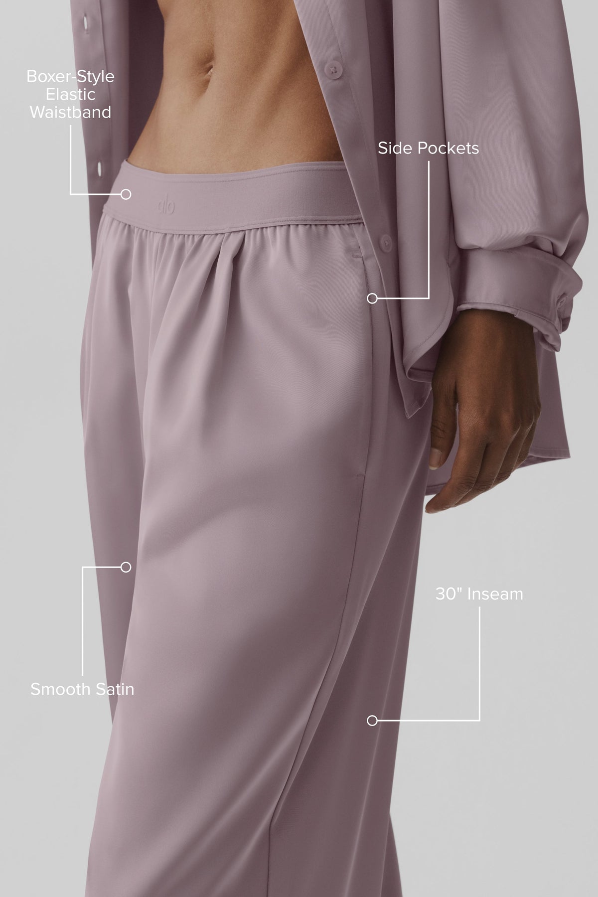 ALO Yoga Satin High-Waist Smooth Talker Pant (Regular) - Frosted Pearl - 2