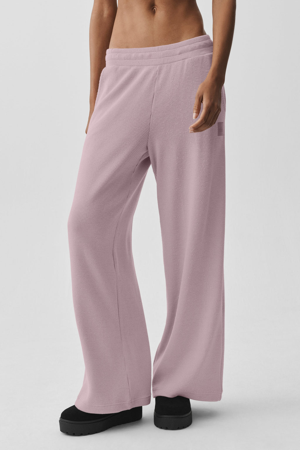 ALO Yoga Waffle Weekend Escape Wide Leg Pant - Frosted Pearl - 3