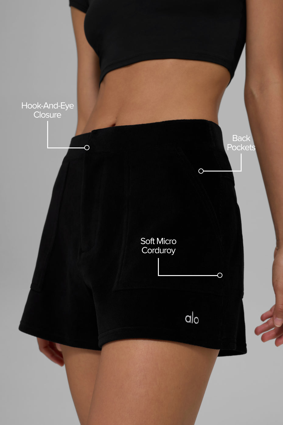 ALO Yoga Micro Corduroy On Duty Short - Black - 2