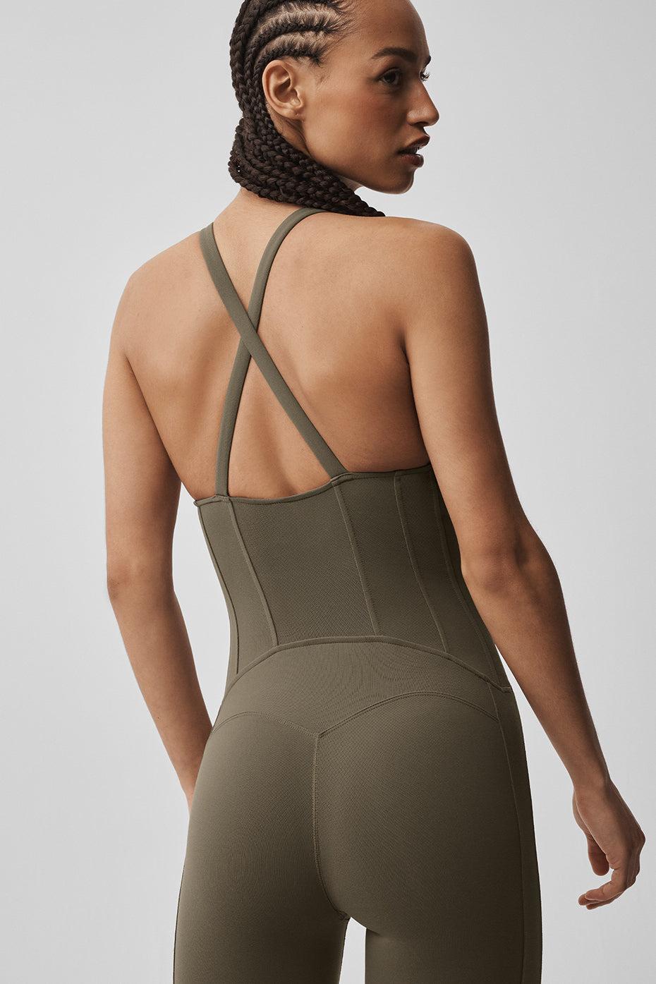 ALO Yoga Airbrush Sparks Fly Corset Onesie - Olive Tree - 5