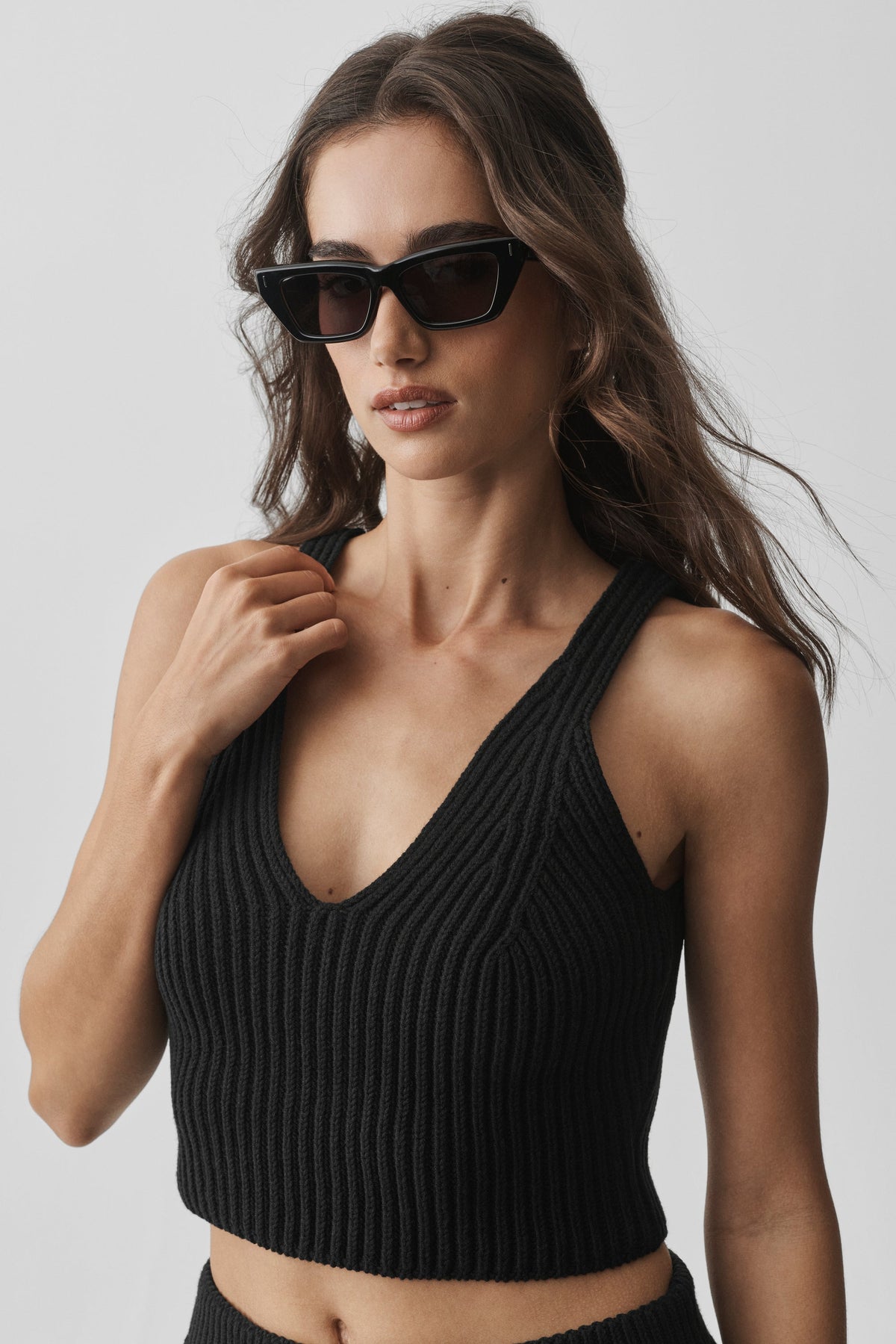ALO Yoga Marl Sweater Rewind Tank - Black Marl