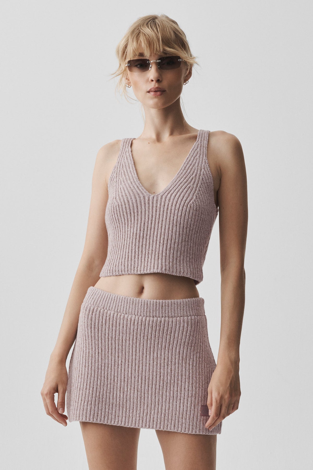 ALO Yoga Marl Sweater Rewind Tank - Frosted Pearl Marl - 4