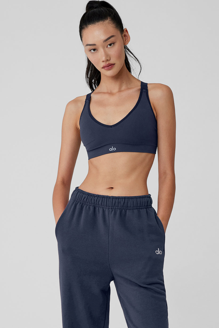 ALO Yoga Seamless Ribbed Favorite Bra - Navy