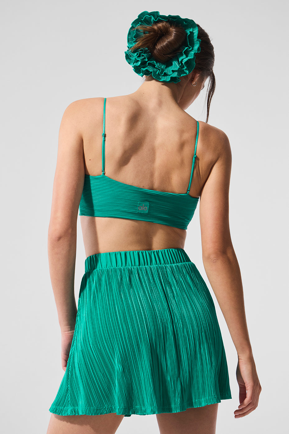 ALO Yoga Micro Plisse Game On Bra - Spruce Green - 3