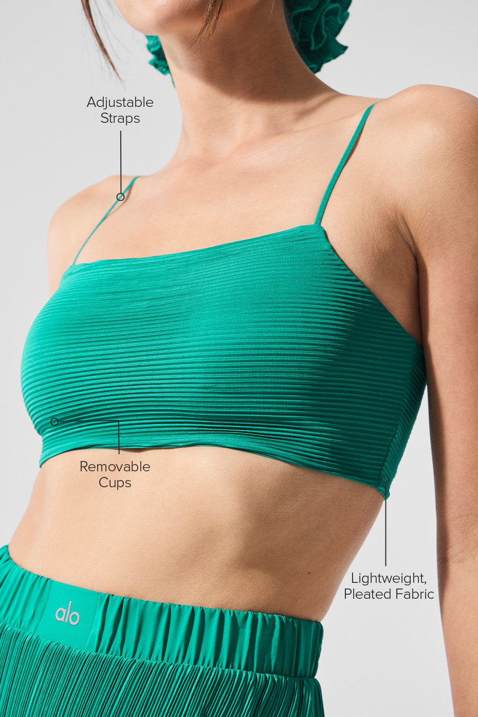 ALO Yoga Micro Plisse Game On Bra - Spruce Green - 2