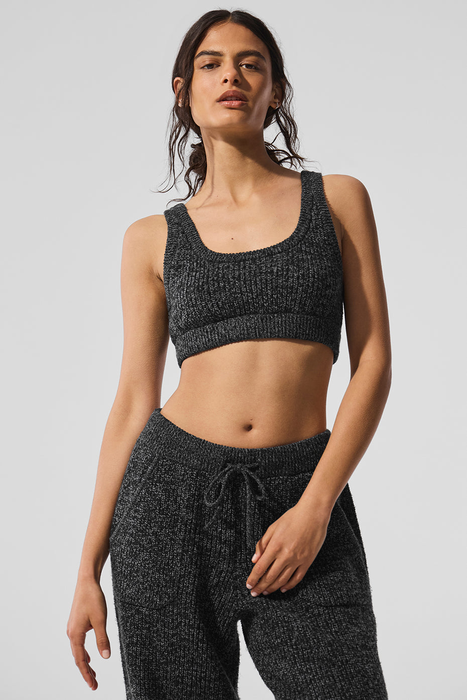 ALO Yoga Marl Sweater Bra - Black Marl