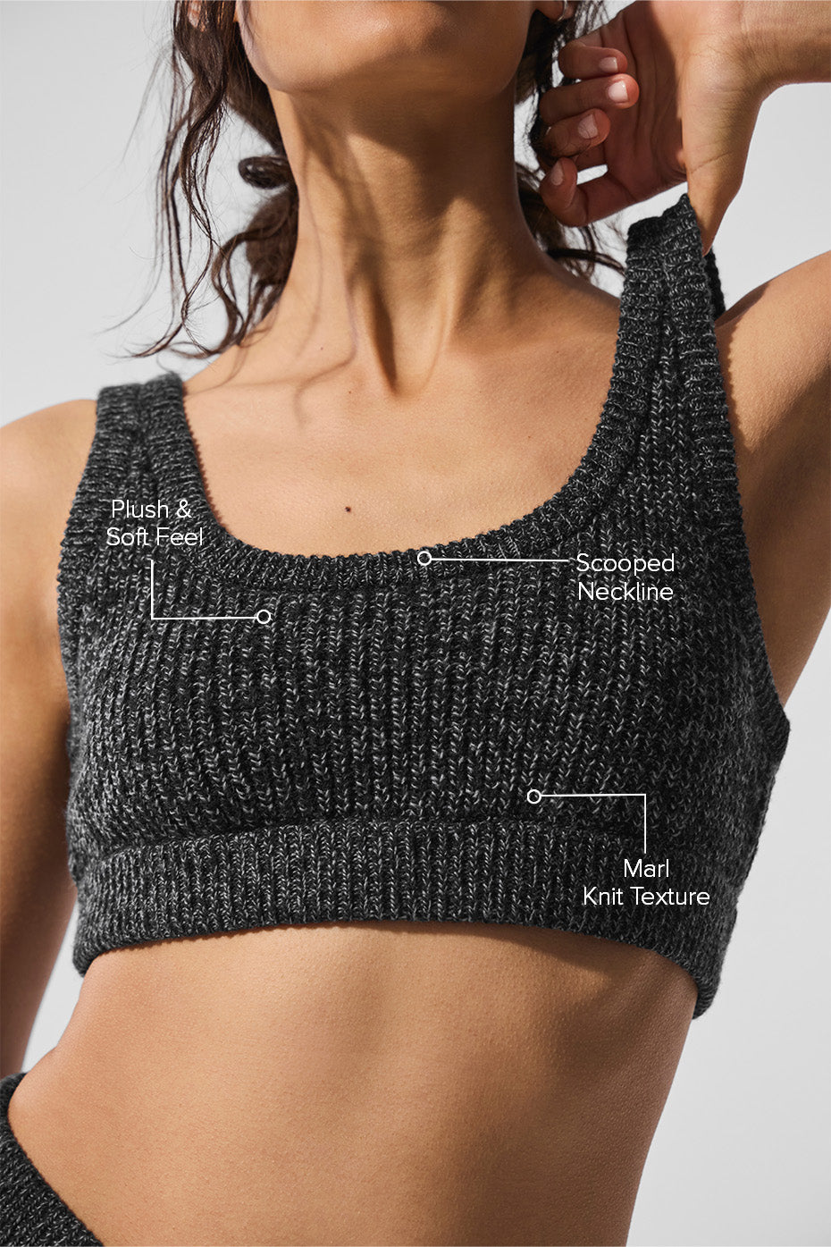 ALO Yoga Marl Sweater Bra - Black Marl - 2