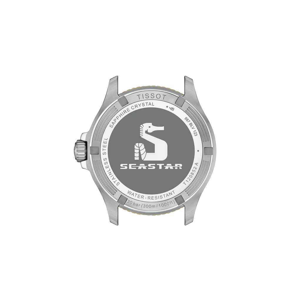 Back view of the watch case Tissot Seastar 1000 GMT 40mm