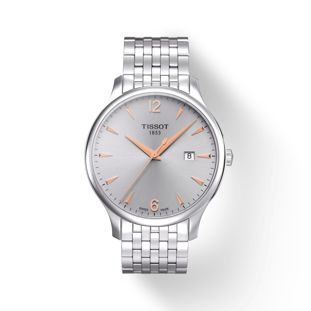 Front view of the watch Tissot Tradition with shadow