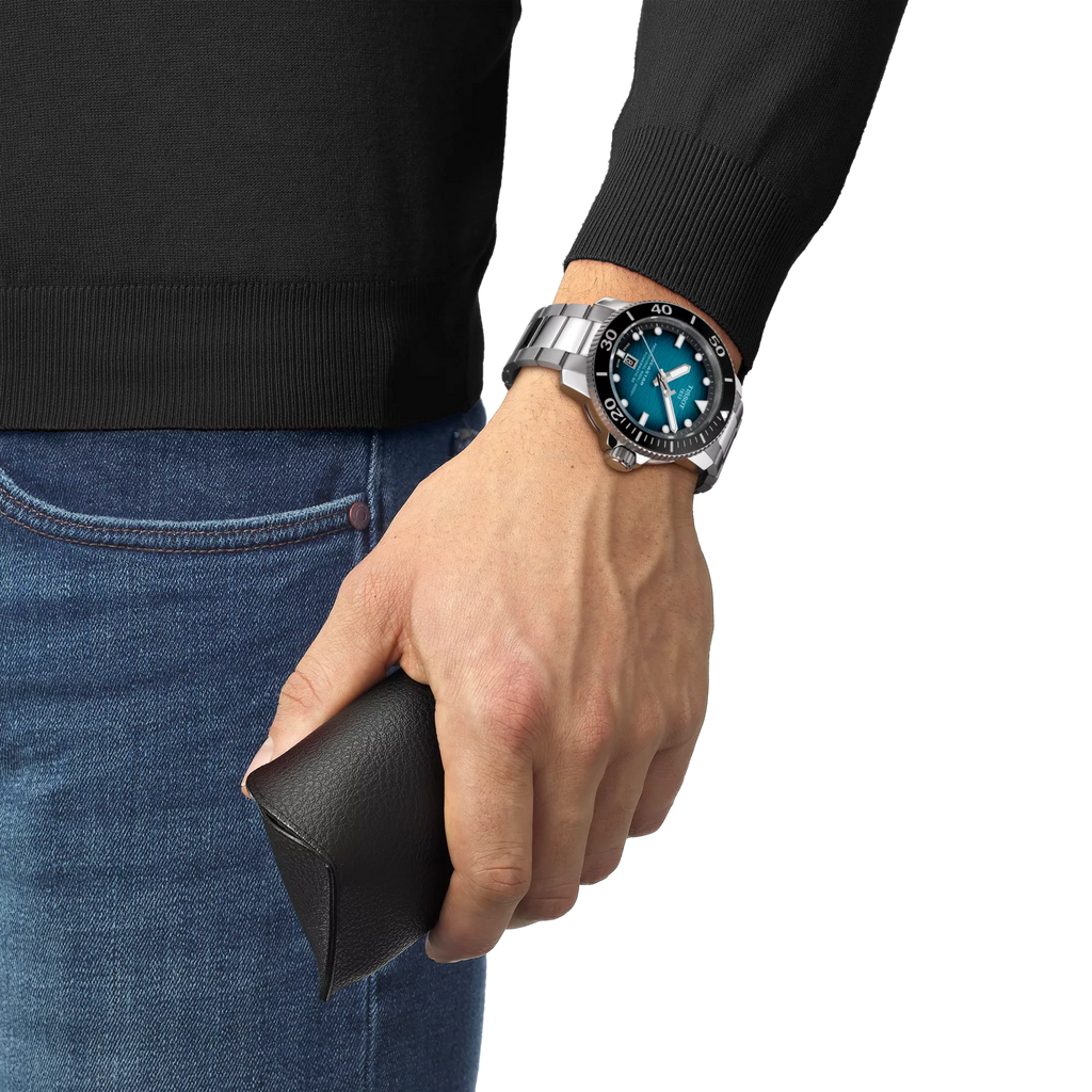 Simulation of the watch Tissot Seastar 2000 46mm on a wrist