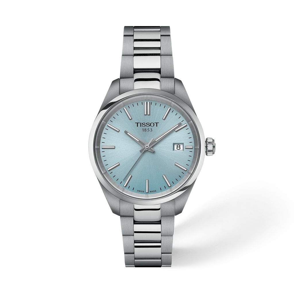 Front view of the watch Tissot PR 100 34mm with shadow