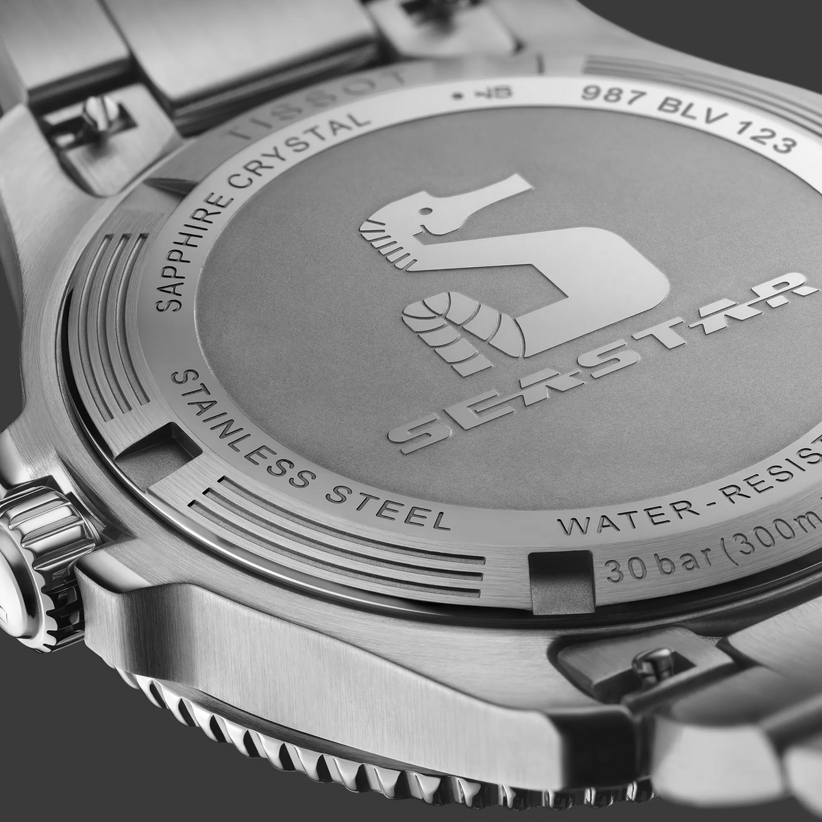 Tissot Seastar 1000 43mm watch on a colored background