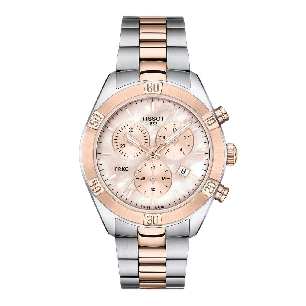 Front view of the watch Tissot PR 100 Sport Chic Chronograph