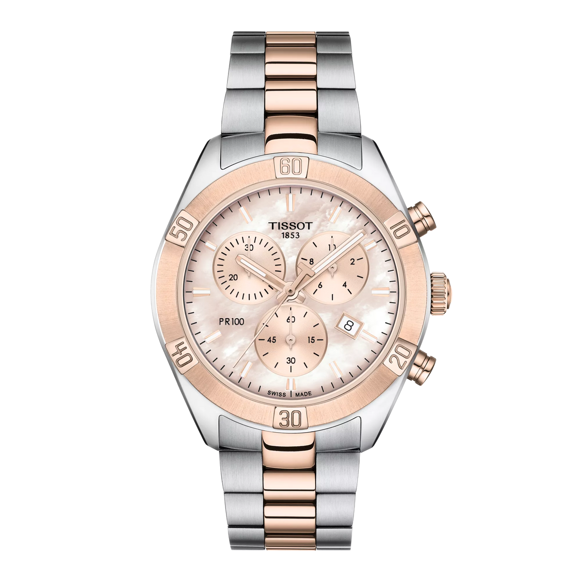Front view of the watch Tissot PR 100 Sport Chic Chronograph