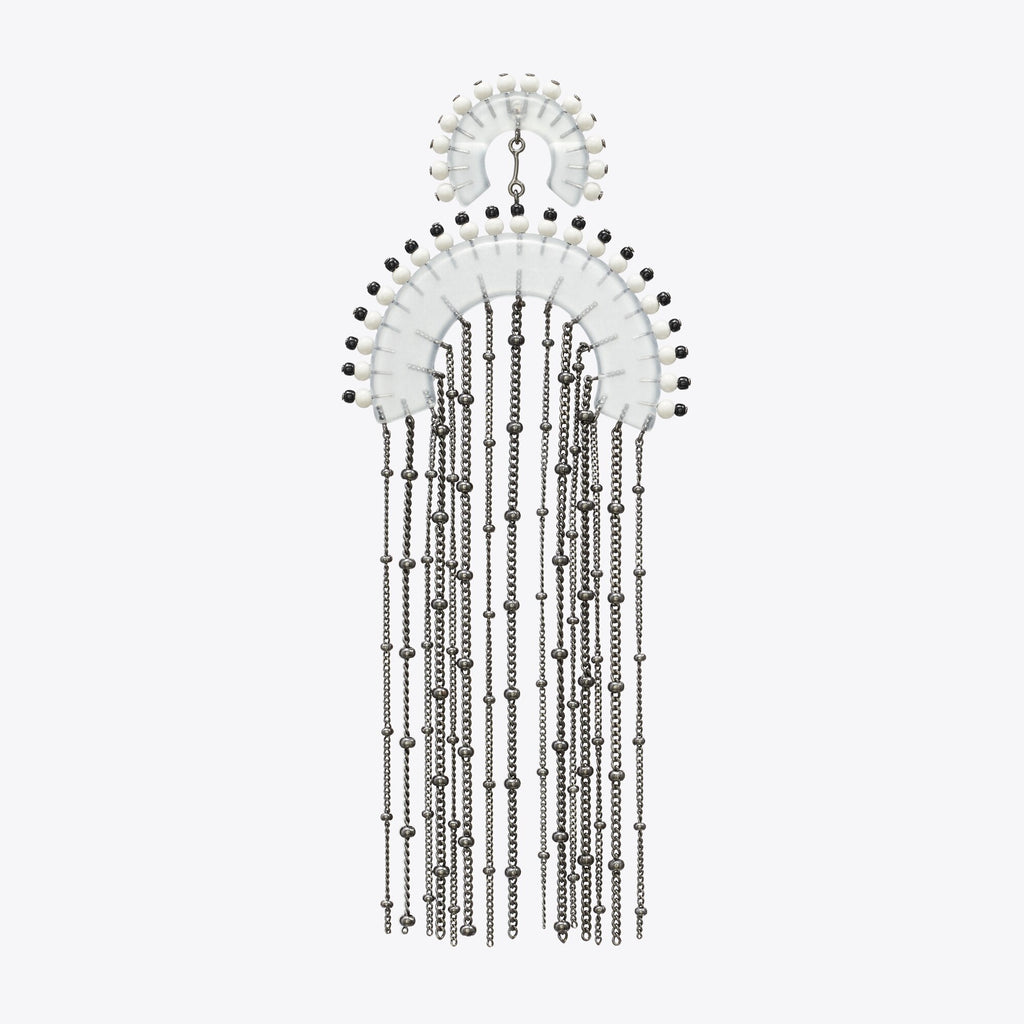 Tory Burch Beaded Fringe Earrings - Black / Clear - 2