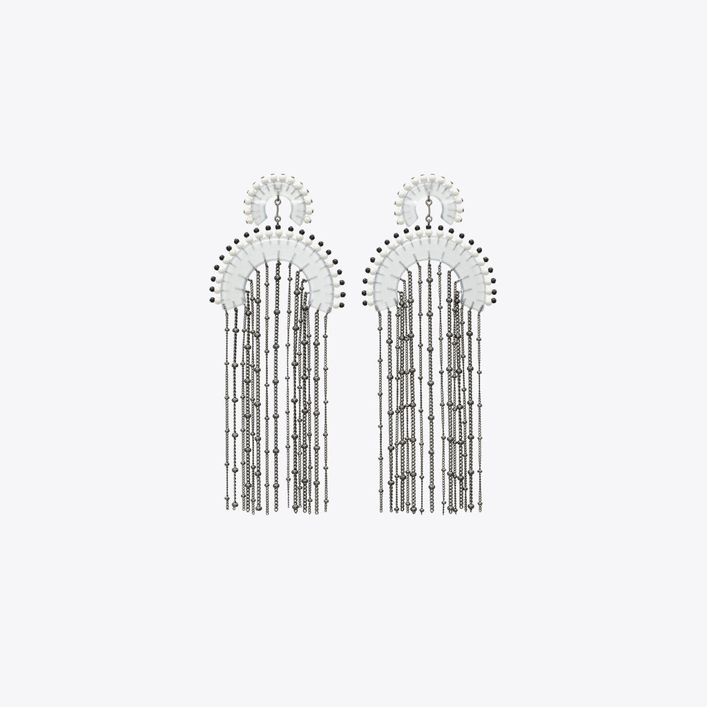 Tory Burch Beaded Fringe Earrings - Black / Clear