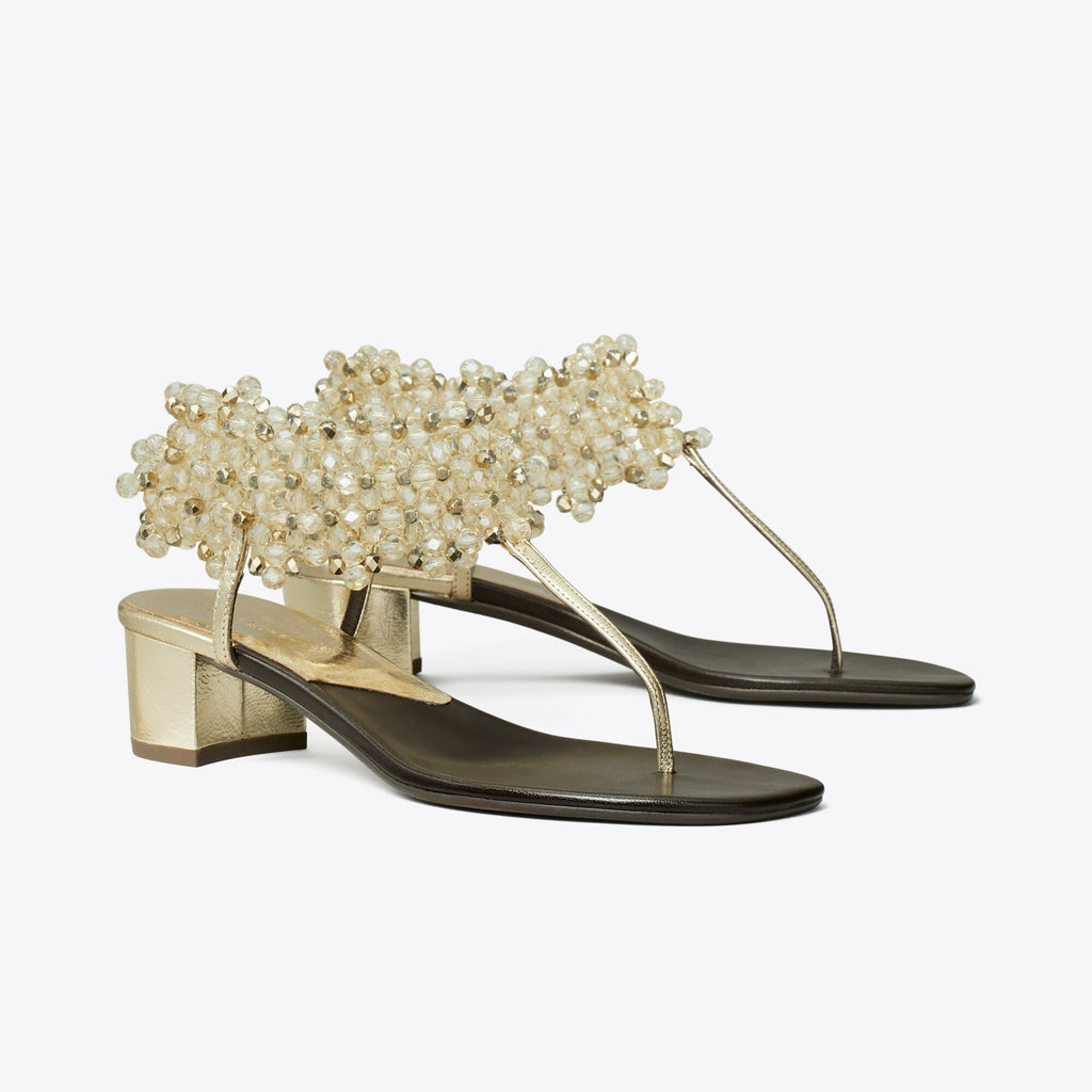 Tory Burch Beaded Heeled Sandal - Spark Gold