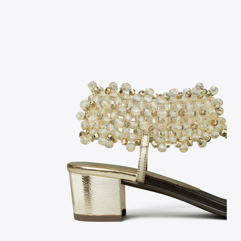 Tory Burch Beaded Heeled Sandal - Spark Gold - 4
