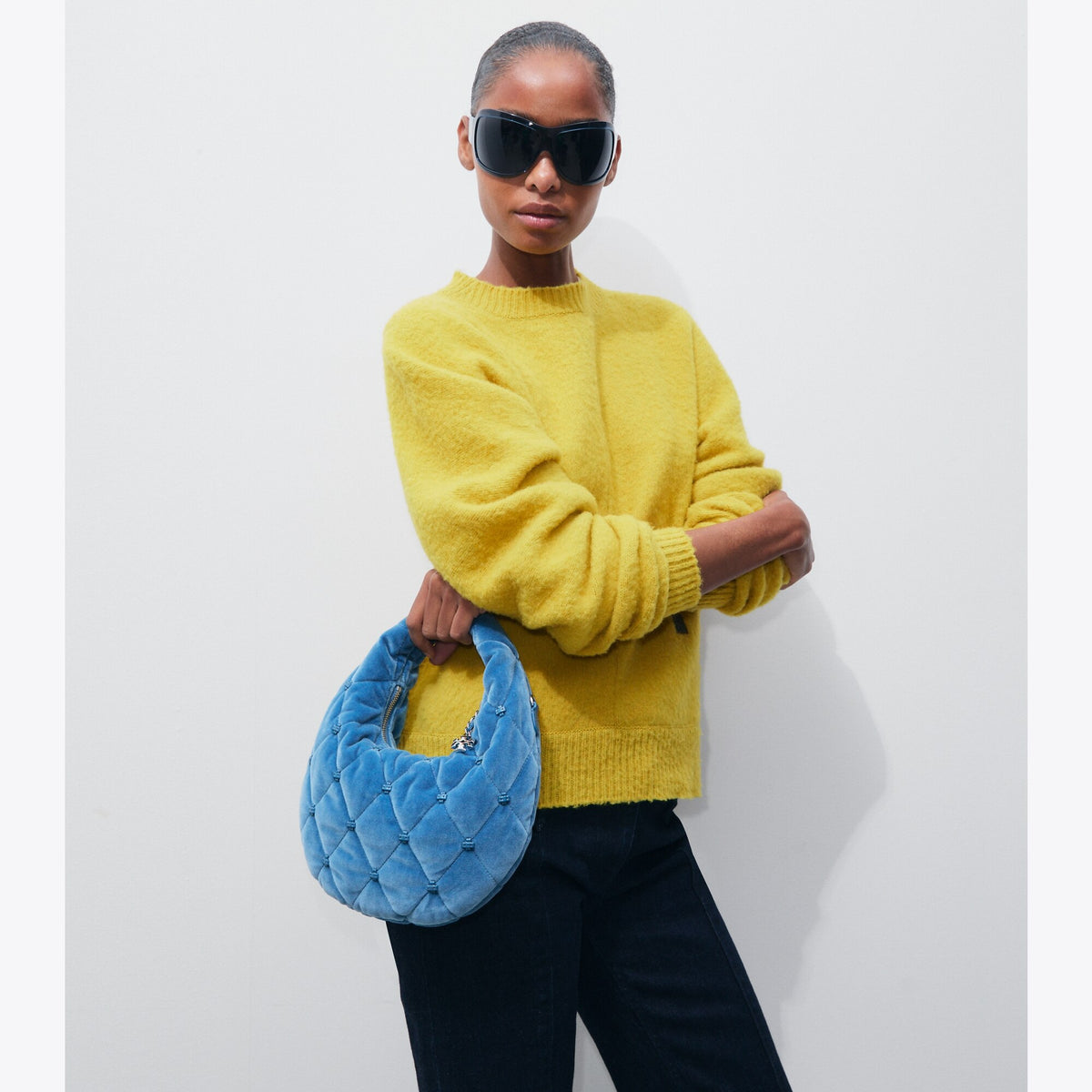 Tory Burch Bunny Knot Velvet Crescent Bag - Steel Blue - 2