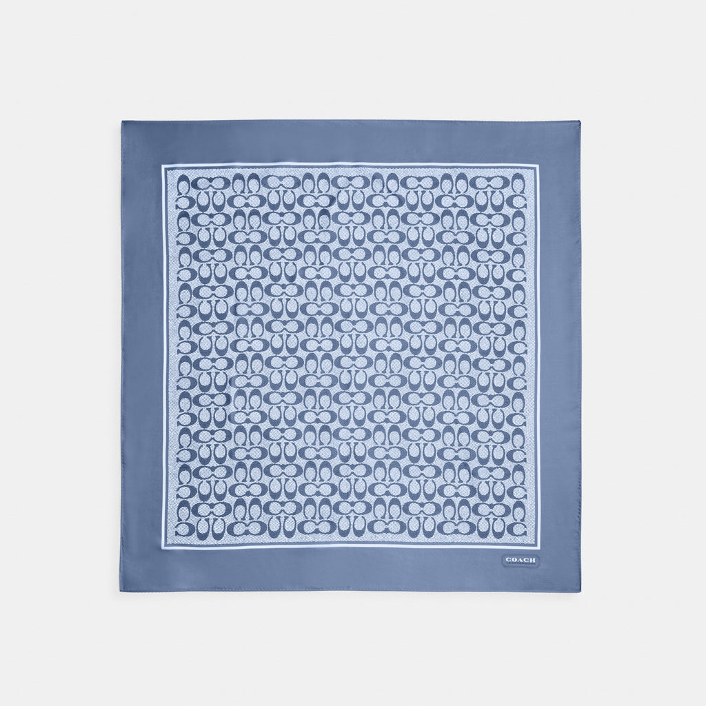 Coach Textured Signature Print Silk Square Scarf - Light Denim (Women's)