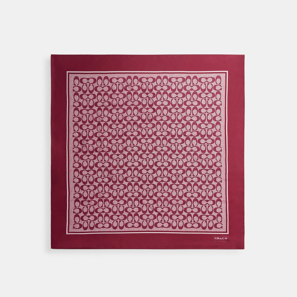 Coach Textured Signature Print Silk Square Scarf - Dark Fuschia (Women's)