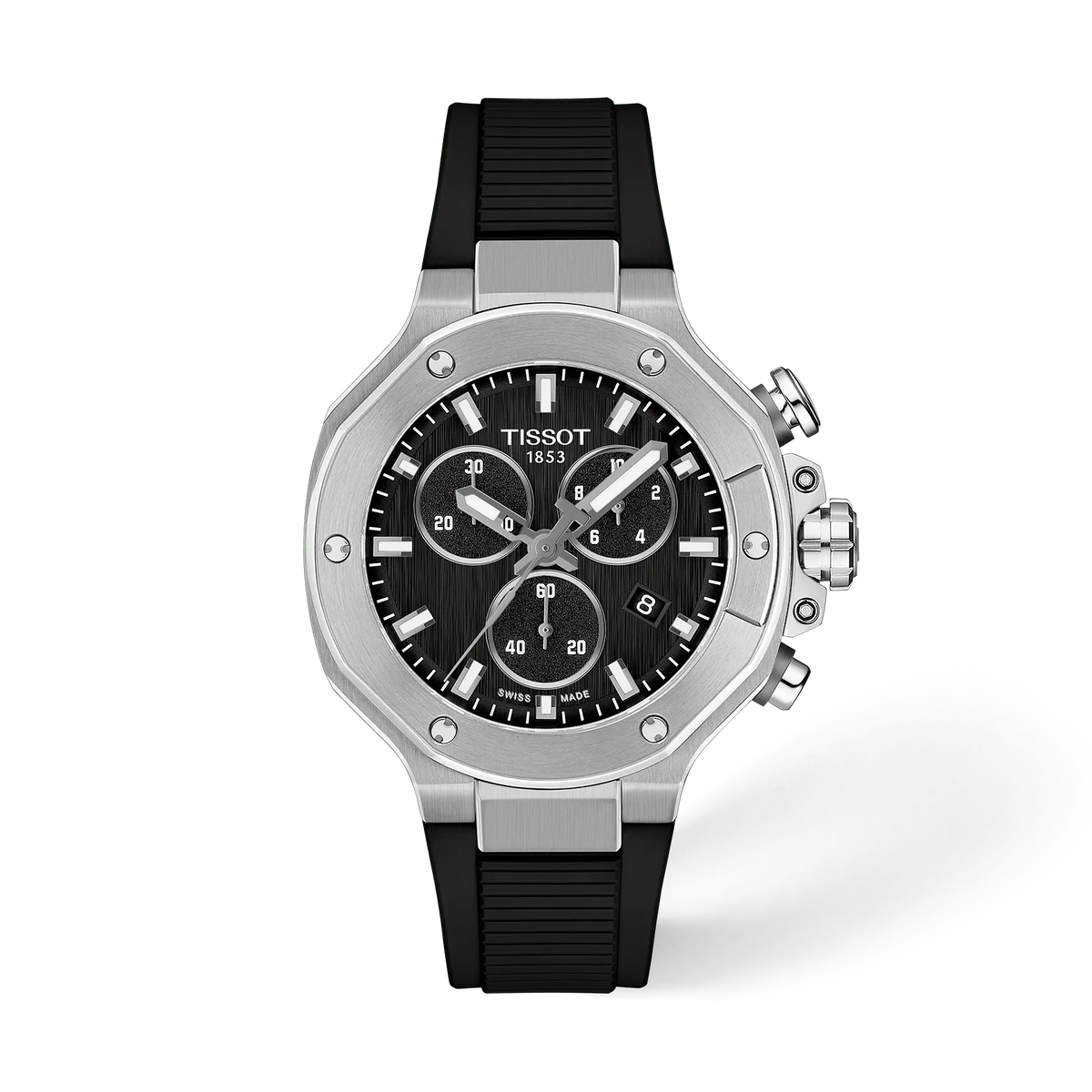 Front view of the watch Tissot T-Race 38mm with shadow
