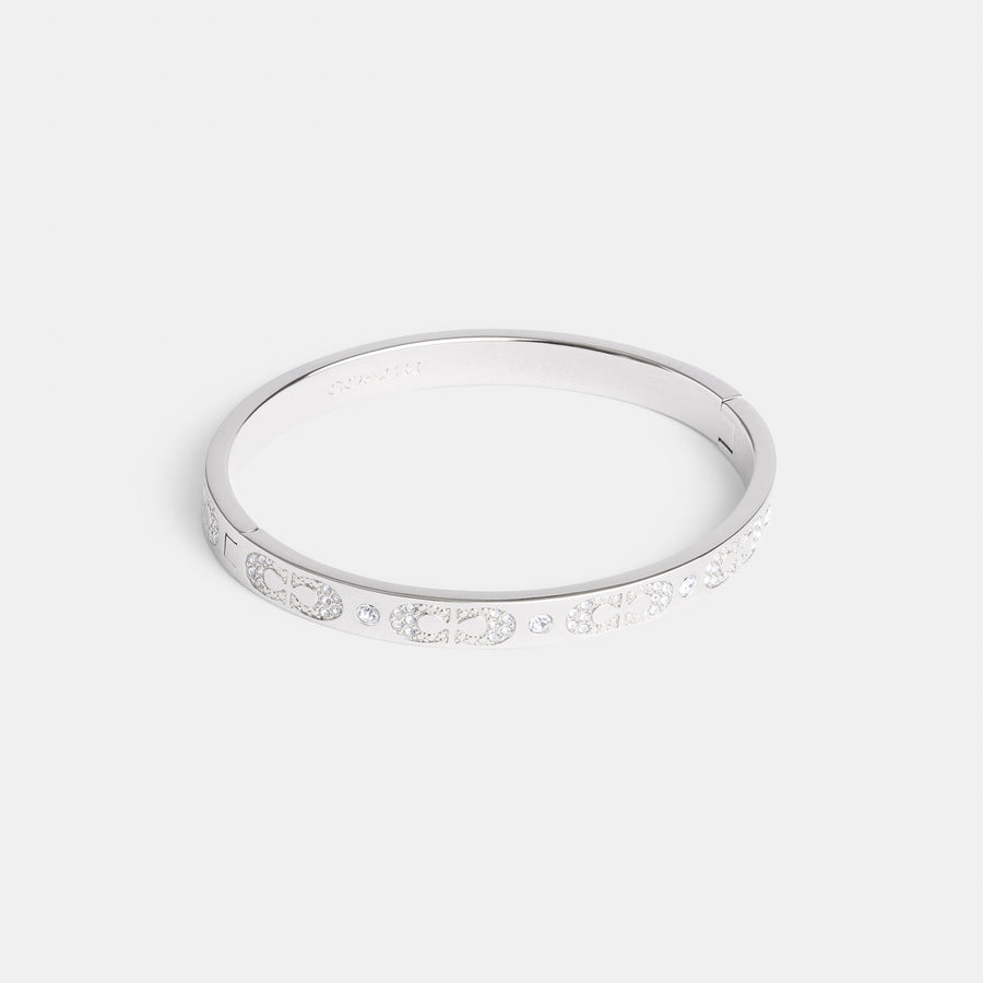 Coach Signature Pavé Hinged Bangle - Silver (Women's)
