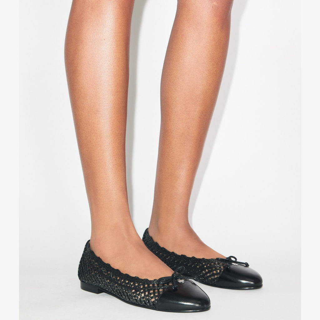 Tory Burch Cap-Toe Ballet - Black / Black - 2