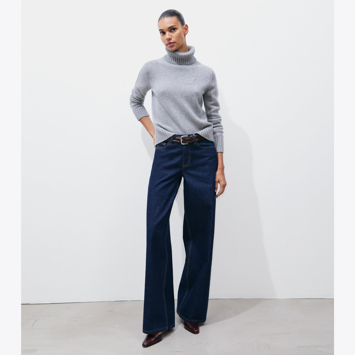 Tory Burch Cashmere Turtleneck - Smoky Gray Melange - 3